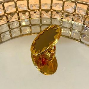 Gold color gray leather ring